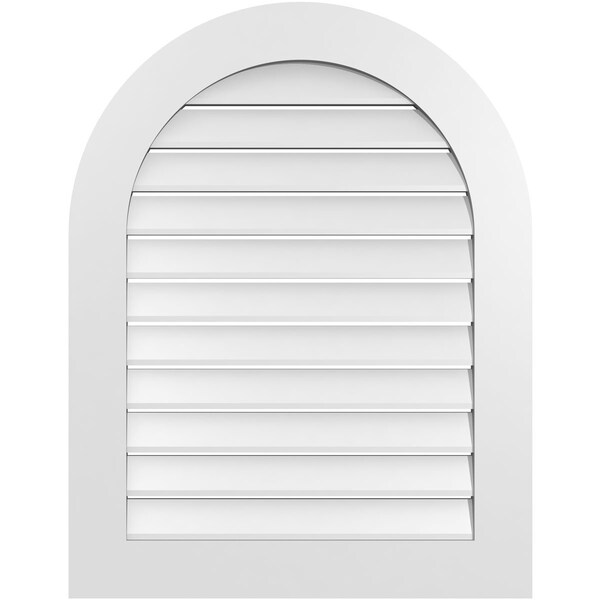 Ekena Millwork Round Top Surface Mount PVC Gable Vent: Functional, w/ 3-1/2"W x 1"P Standard Frame, 28"W x 36"H GVPRT28X3601SF - main